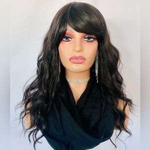 Brown Wavy Long Women's Wig with Side Bangs